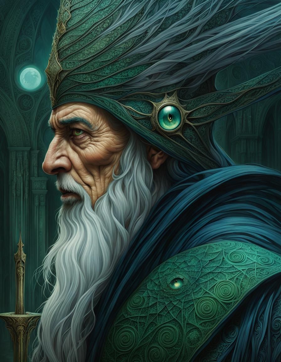 Eldritch Sorcerer with Staff in High Gothic Style