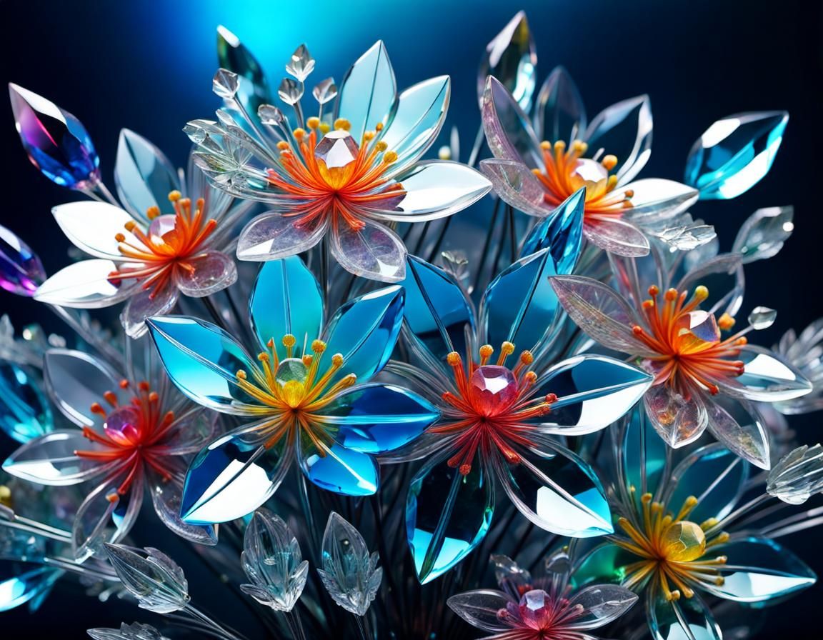 Crystal Bouquet with Surreal Flowers