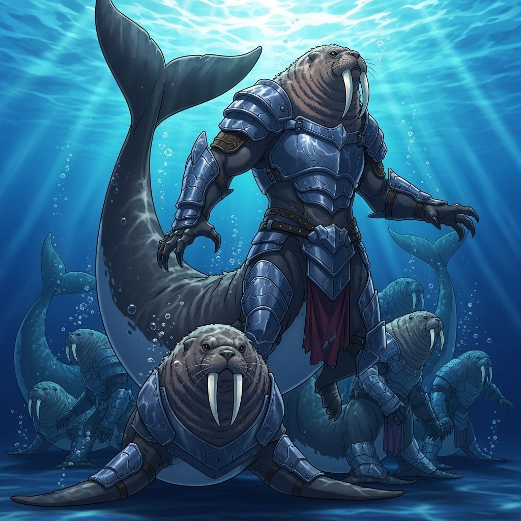 Formidable Aquatic Humanoids in Cel-Shaded Anime Style