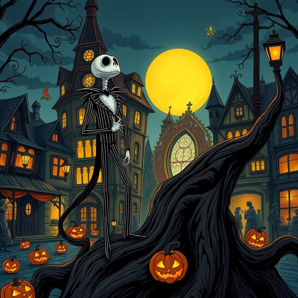 Whimsical Gothic Nightmare Before Christmas Scene