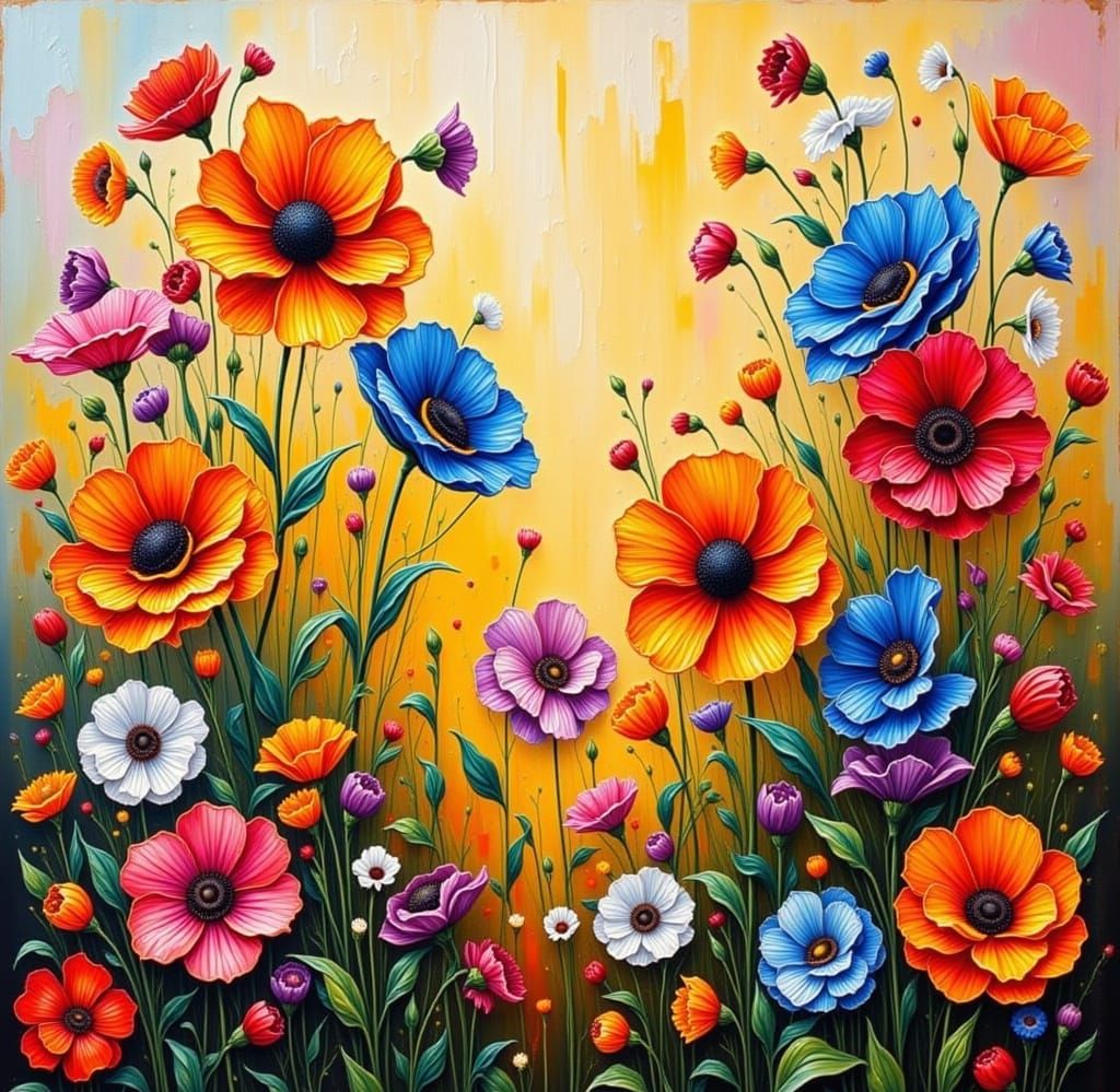 Spring Flowers in Impasto Style