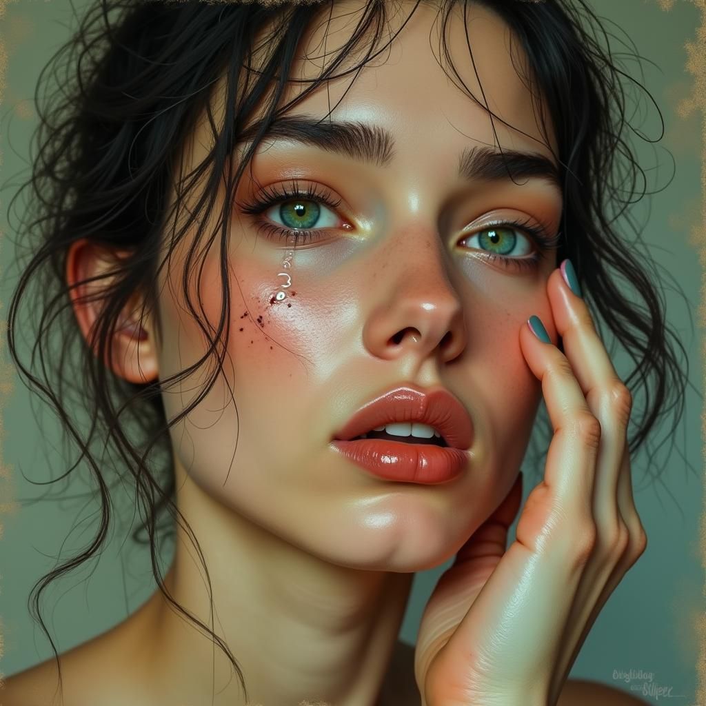 Emotional Woman Portrait with Emerald Eyes