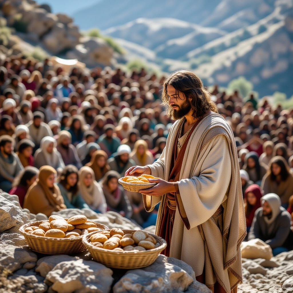 Jesus Miraculously Feeds 5000 in Photojournalistic Style