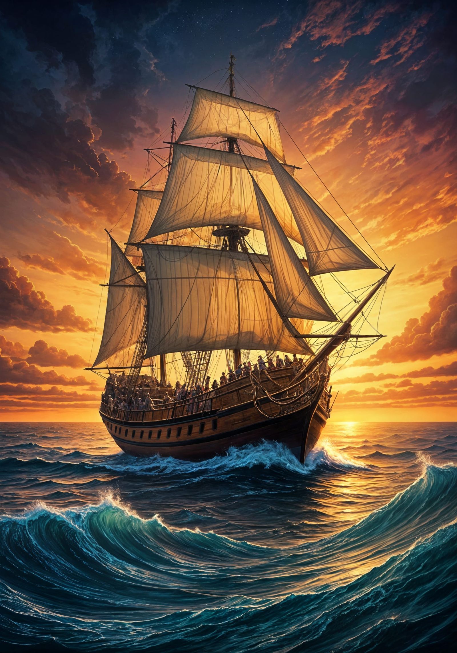 Epic Sailing Vessel on Turbulent Waves