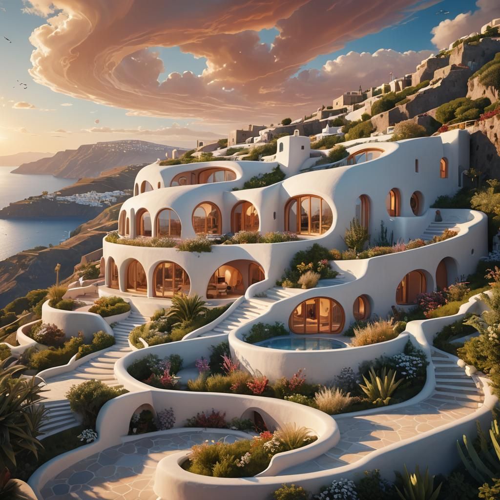 Biophilic Villa Concept Art in Verner Panton Style