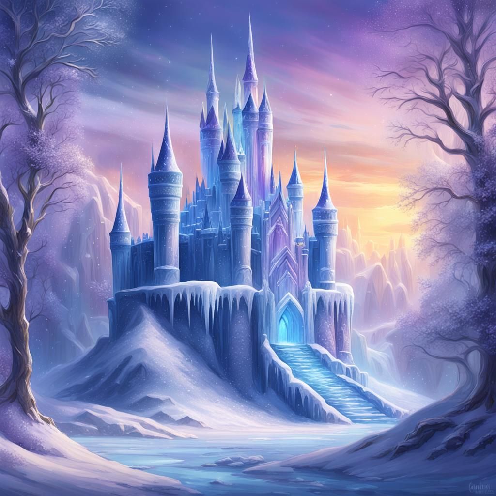 Majestic Ice Castle in Snowy Landscape