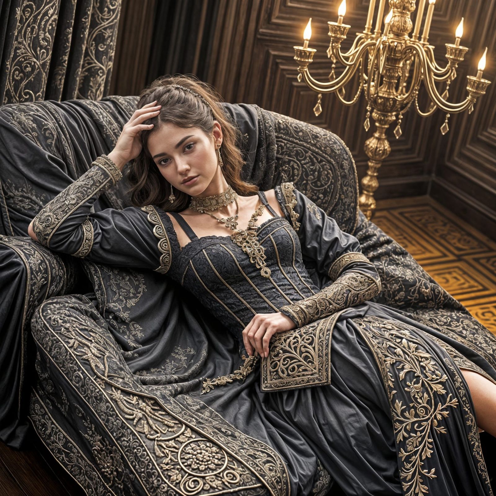 Miniature Damascus Dagger with Precious Gemstones