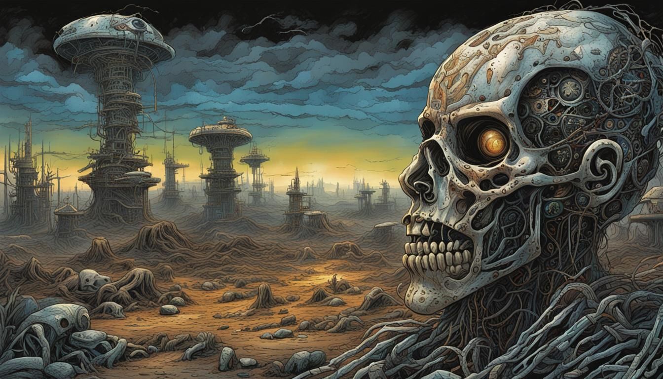 Sci-Fi Machina Malice in Chaotic Line Art