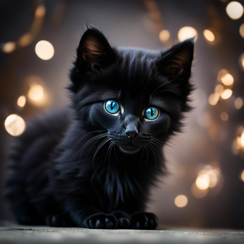Black Kitten with Curled Tail: Professional Photography