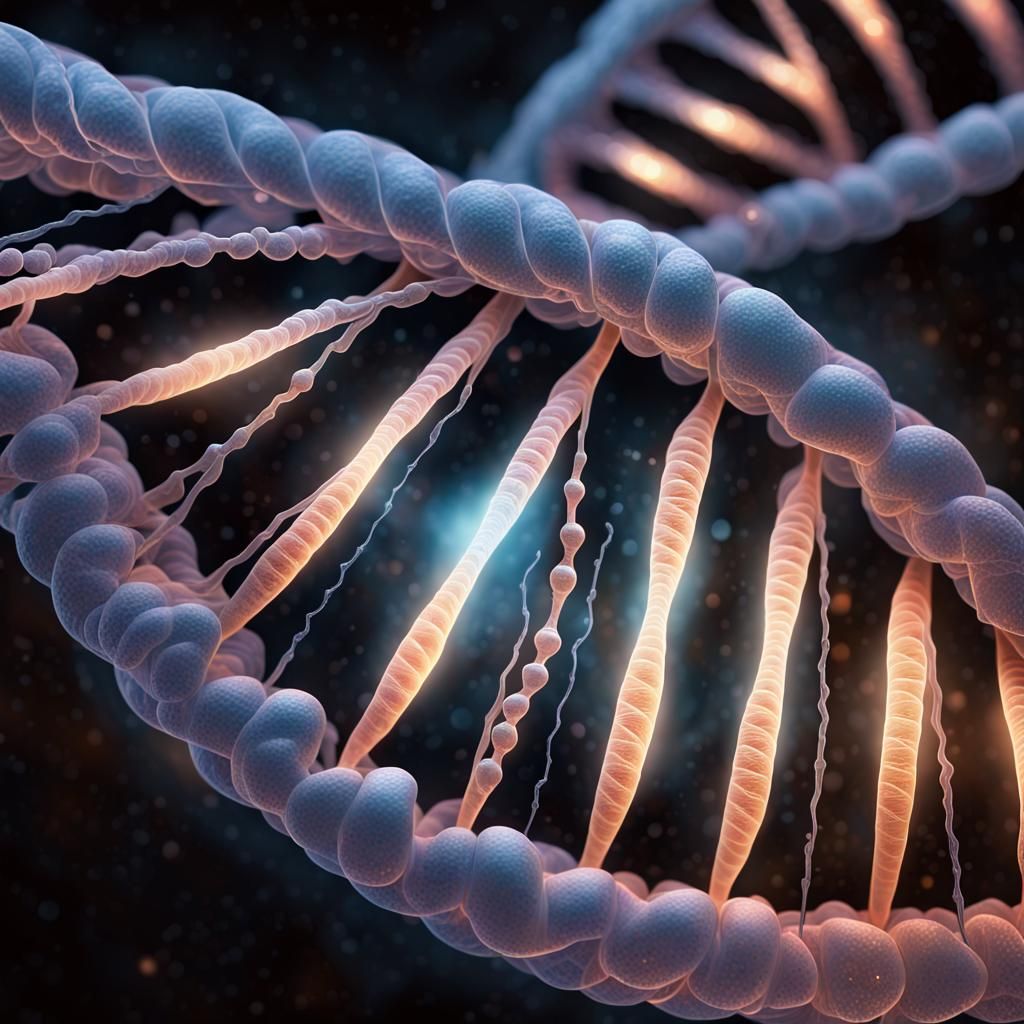 Ethereal Glowing DNA Double Helix in Hyper-Realism