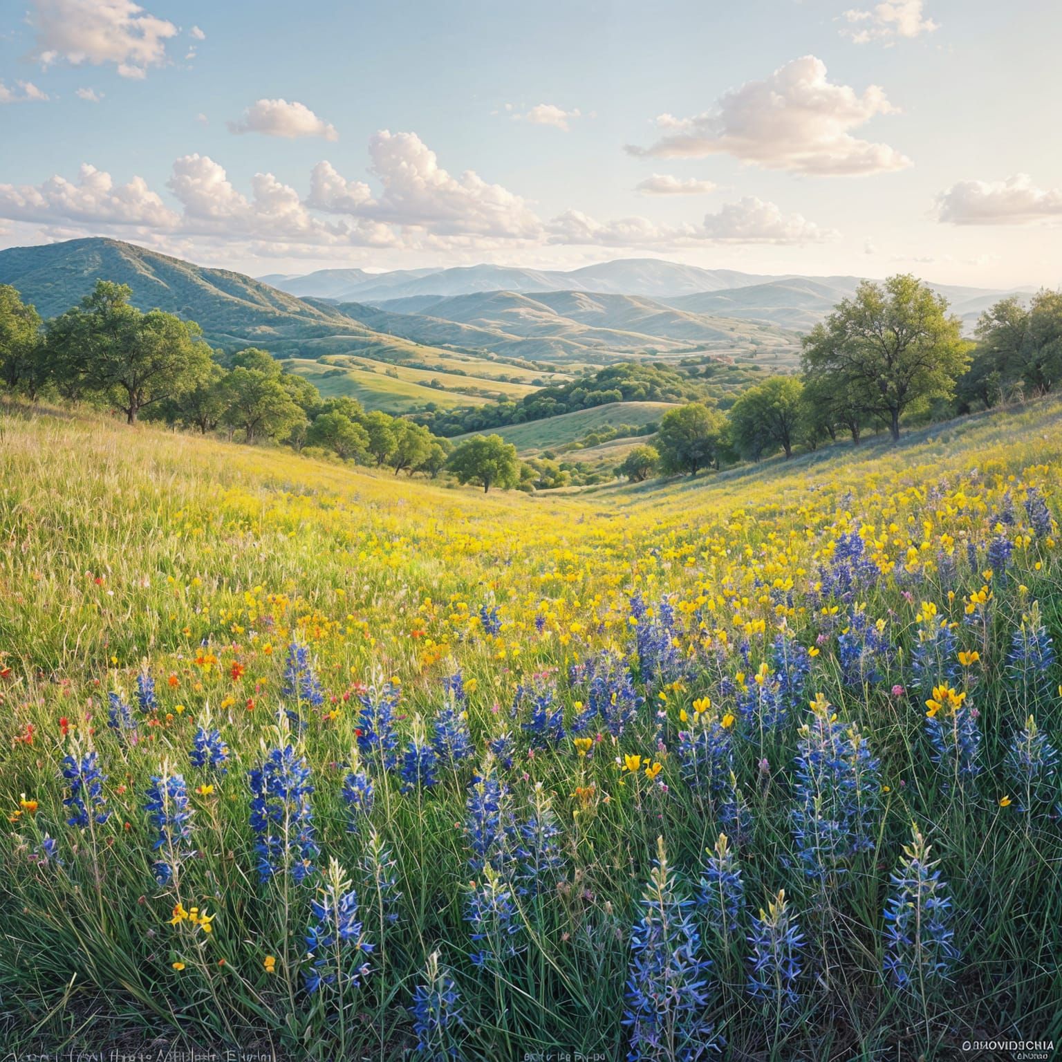 Vibrant Texas Hill Country Blooms in Watercolor Style