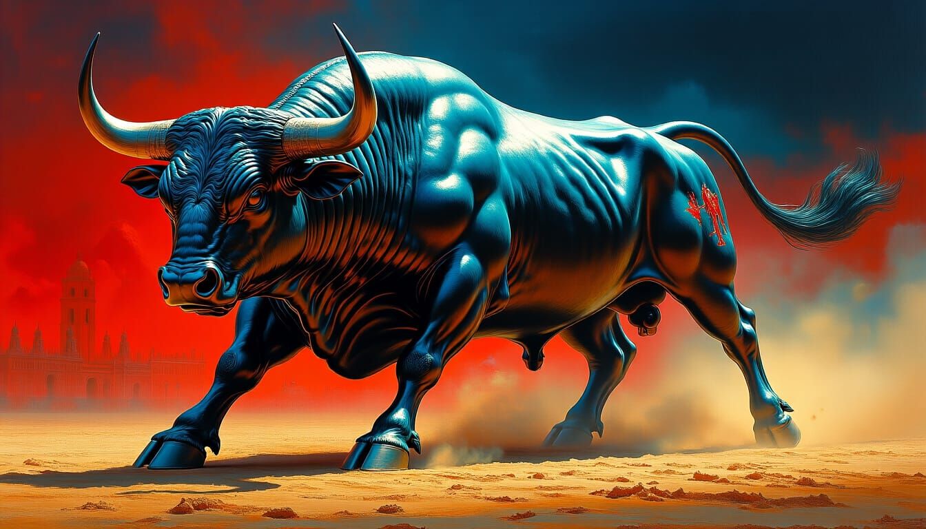 Detailed Bull Fights Matador in Horror Surrealism Style