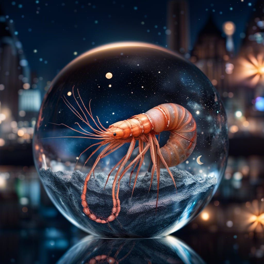 Galaxy Sphere with Space Shrimp, Hyperrealistic Style