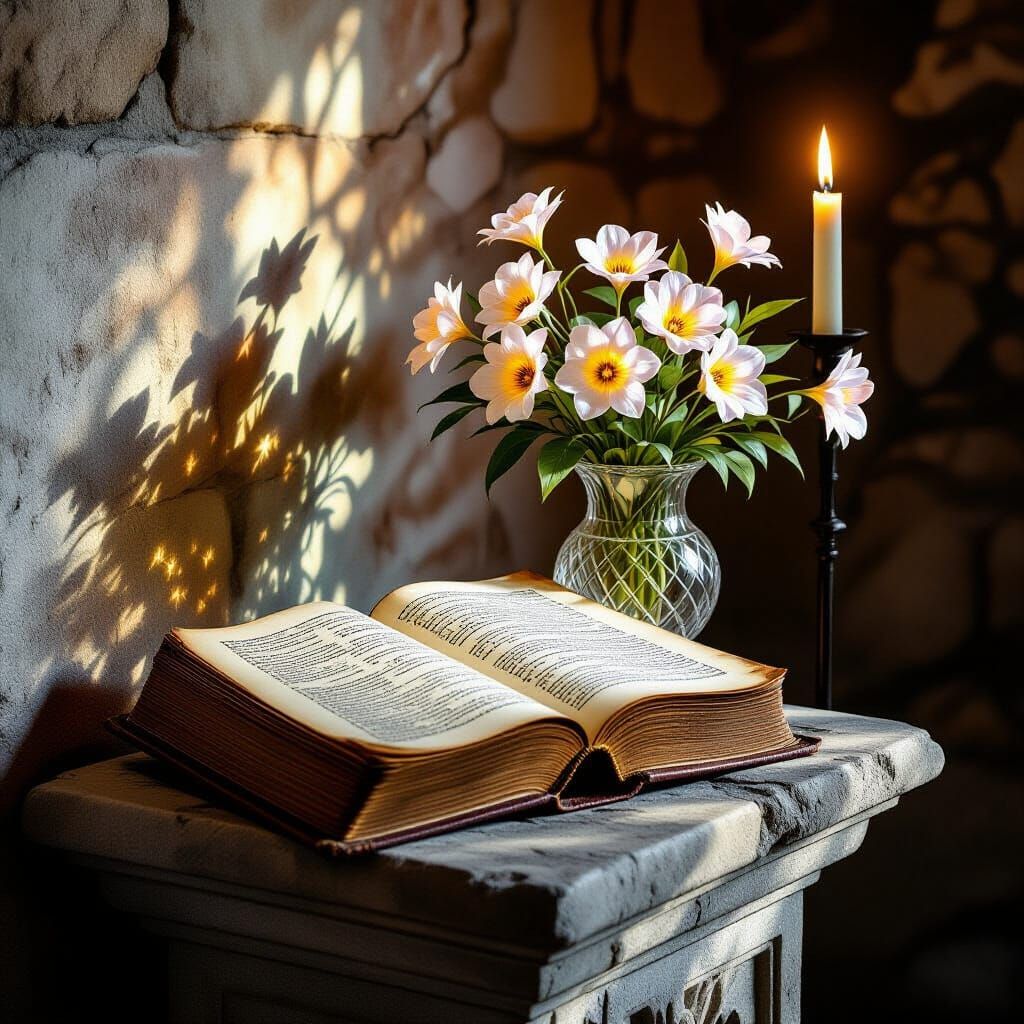 Ancient Tome With Glowing Symbols and Magical Still Life