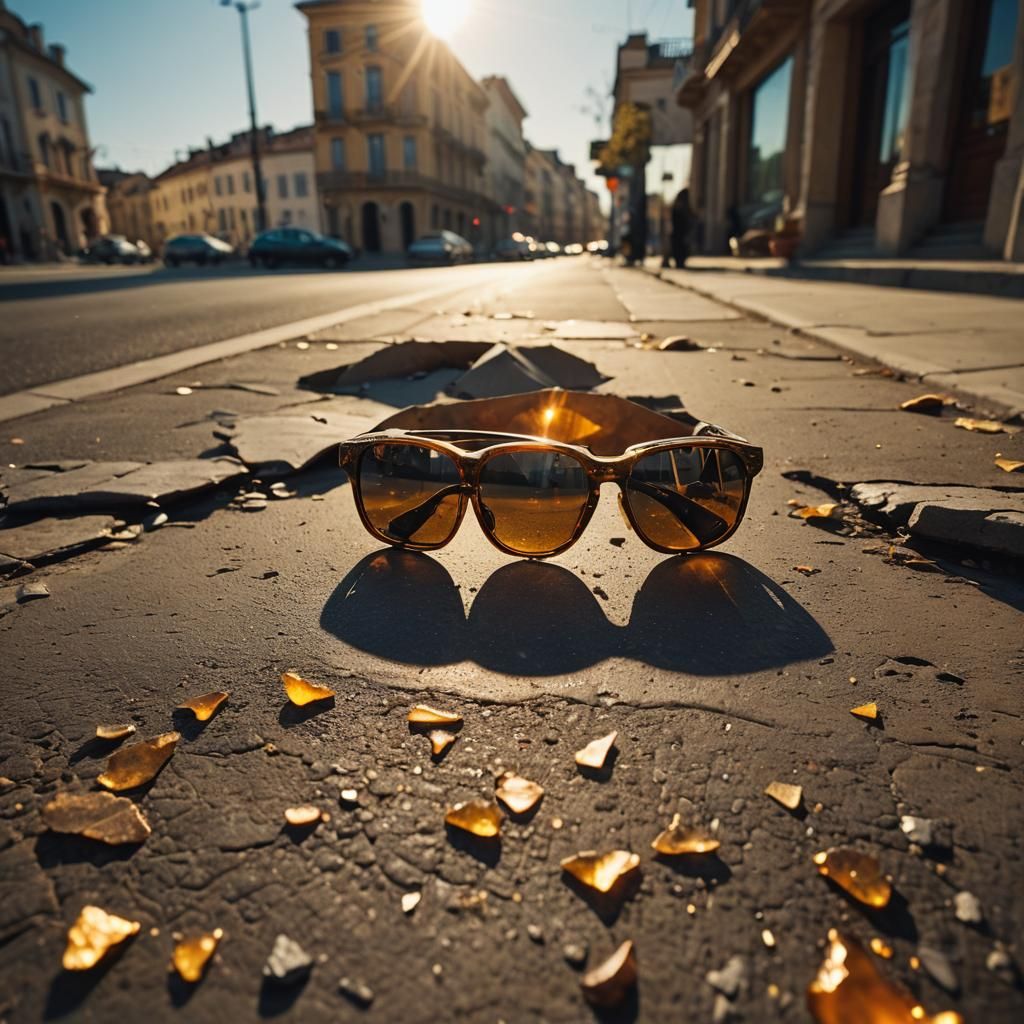 Baroque Still Life: Cracked Sunglasses at Sunset