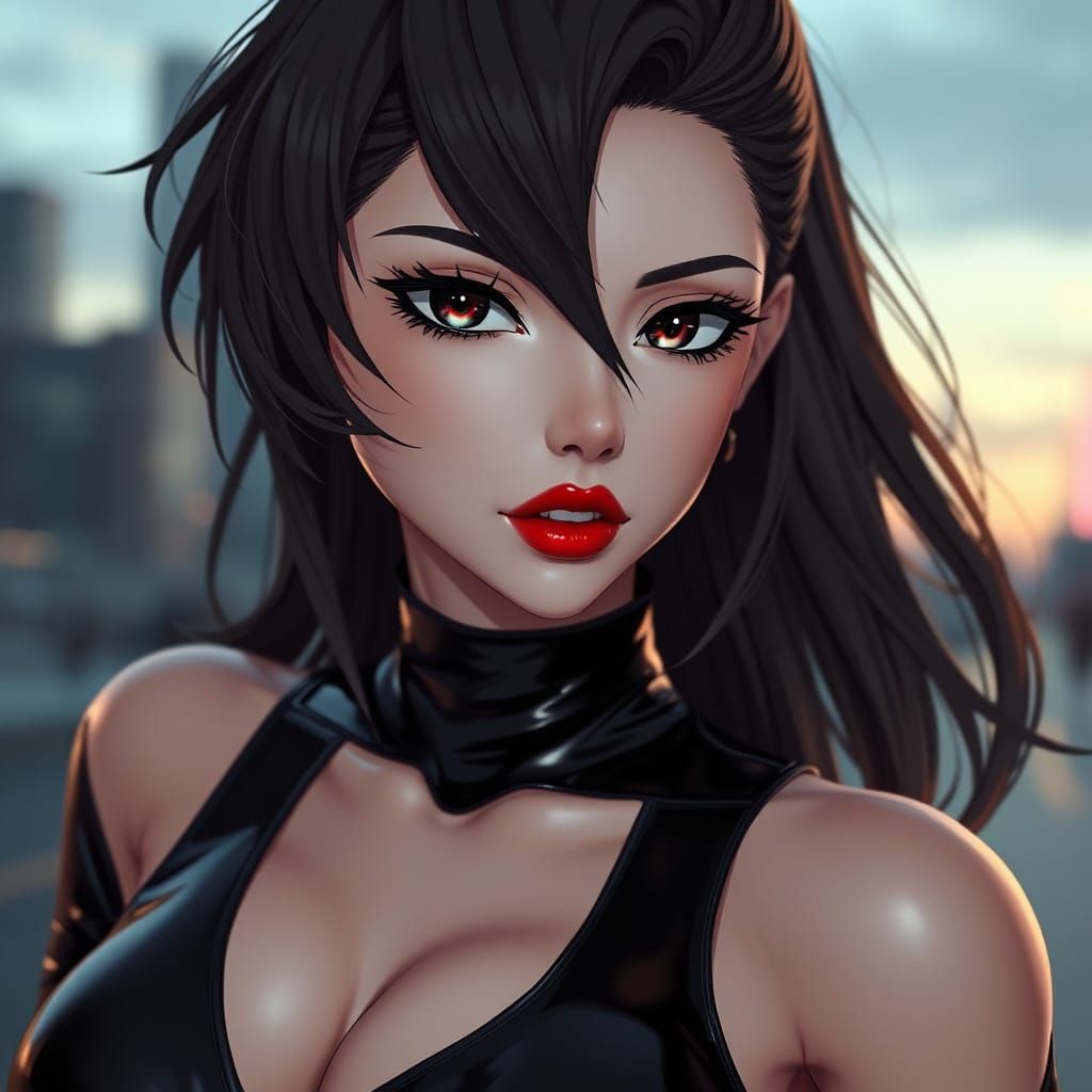 Bold Cyberpunk Woman in Red Latex