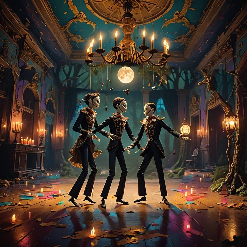 Dance of Mannequins in Memory, Matte Painting Style