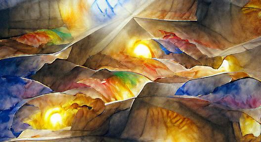 Watercolor Descent with Sunshine Rays