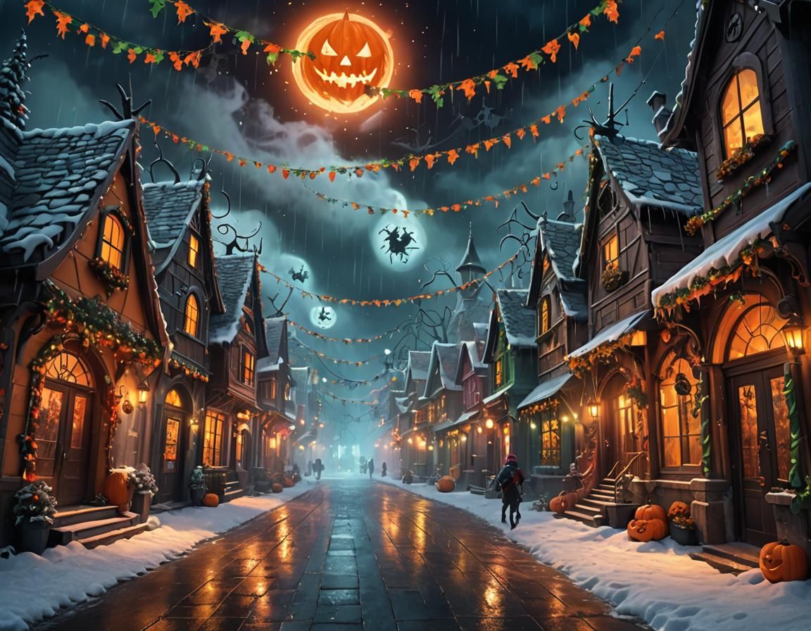 Halloween Town Morphs into Christmas Town: Hyperrealistic Ar...