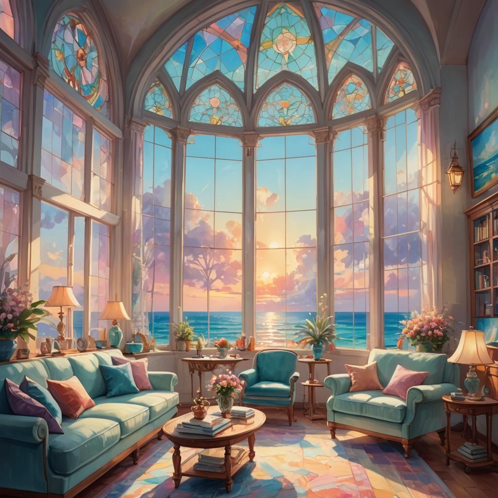 Dreamy Seaside Living Room in Gentle Pastel Hues
