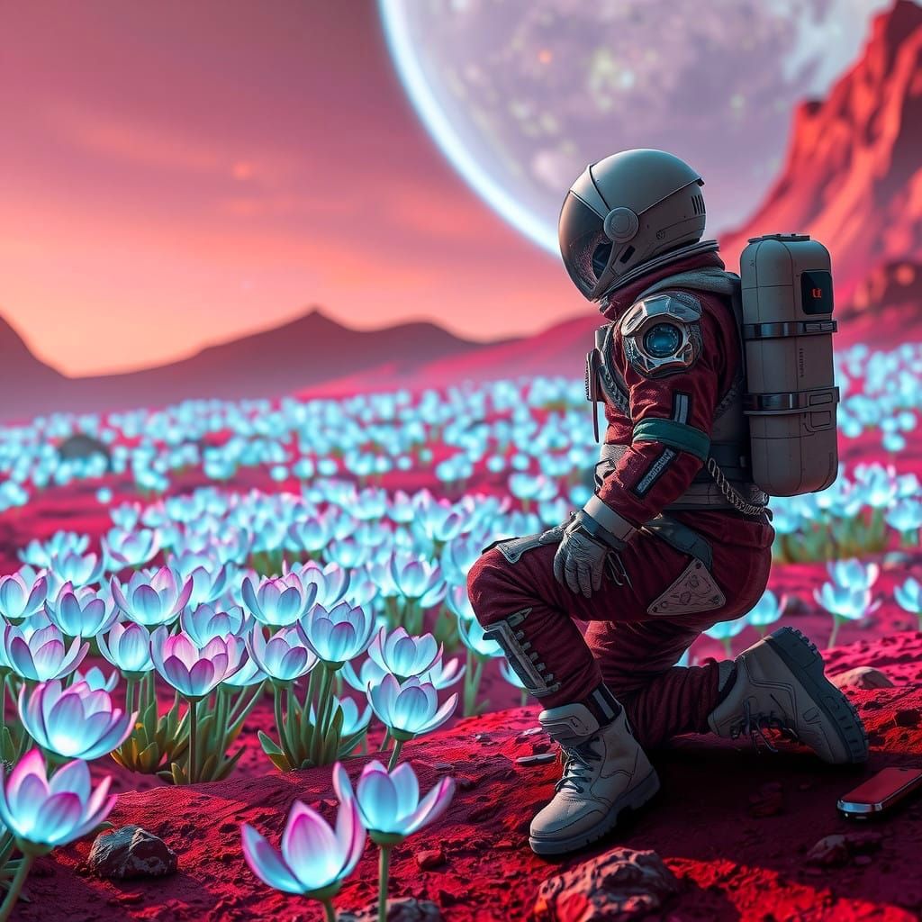 Cosmonaut Discovers Glowing Alien Bloom