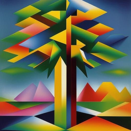Rainbow Tree of Life in Abstract Cubism Style