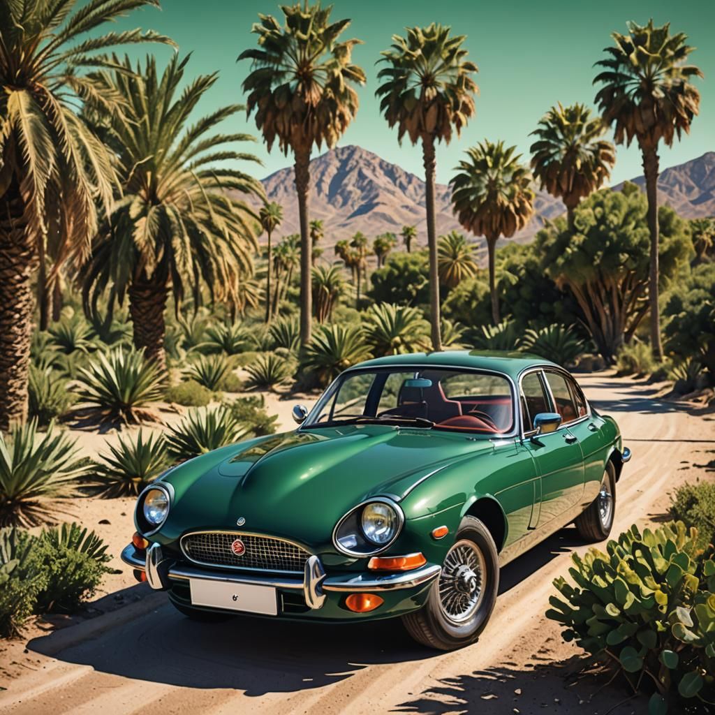 Jaguar in Desert Landscape as Pop Art