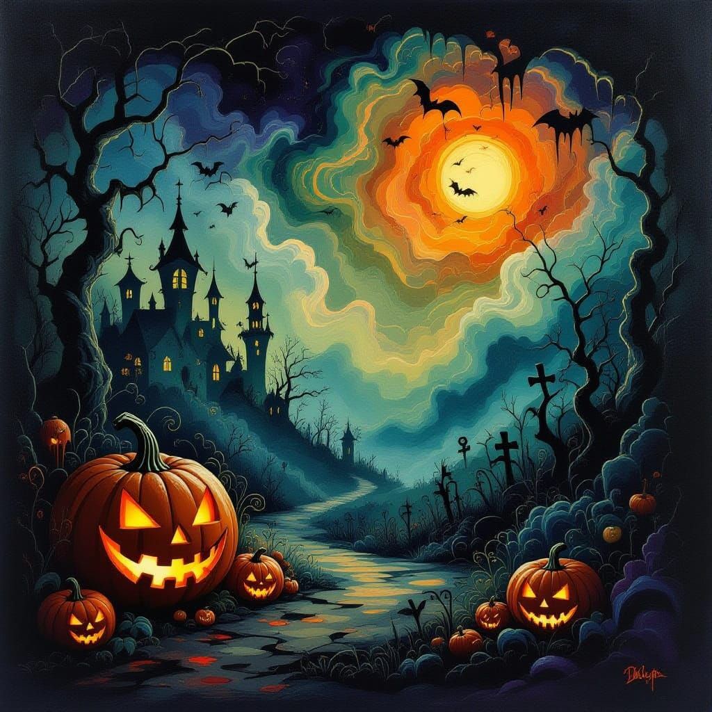 Surreal Halloween Dreamscape in Van Gogh Colors