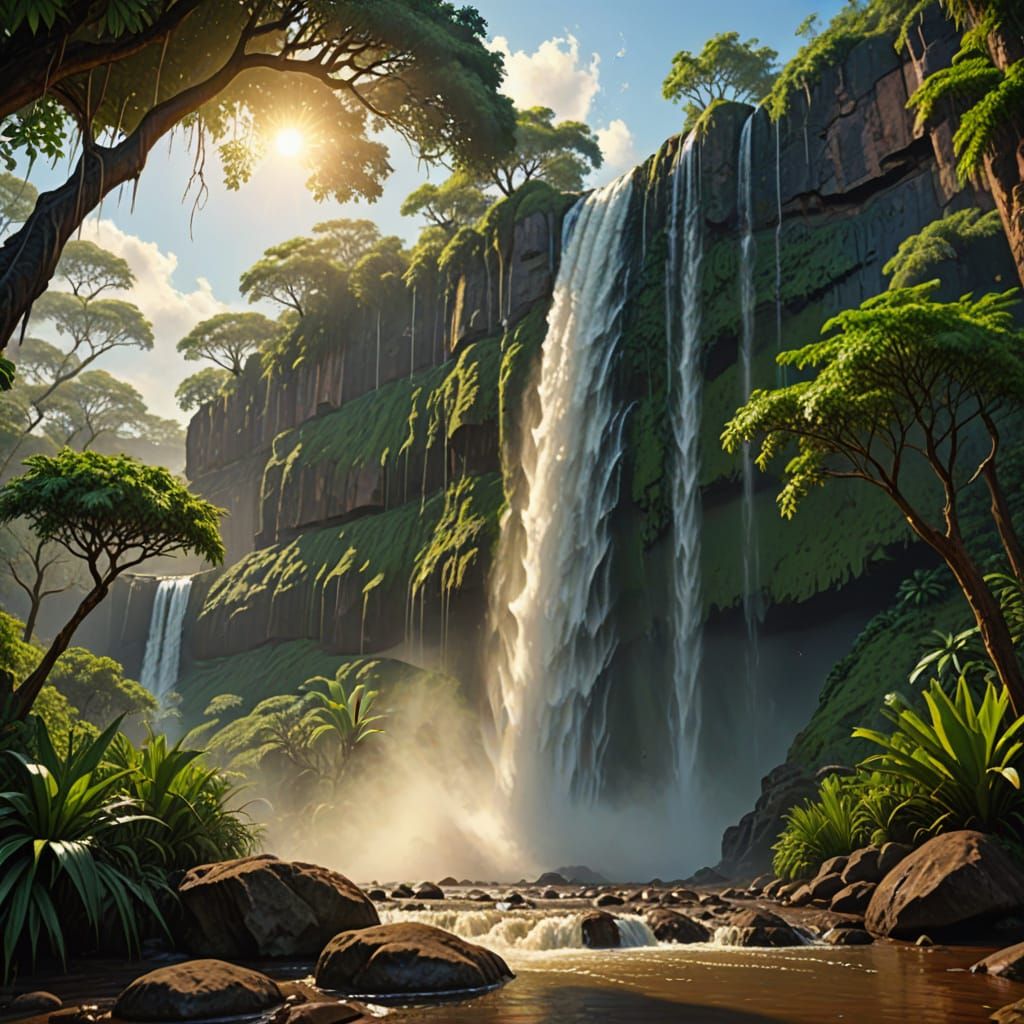 Majestic Victoria Falls in Vibrant Digital Painting Style