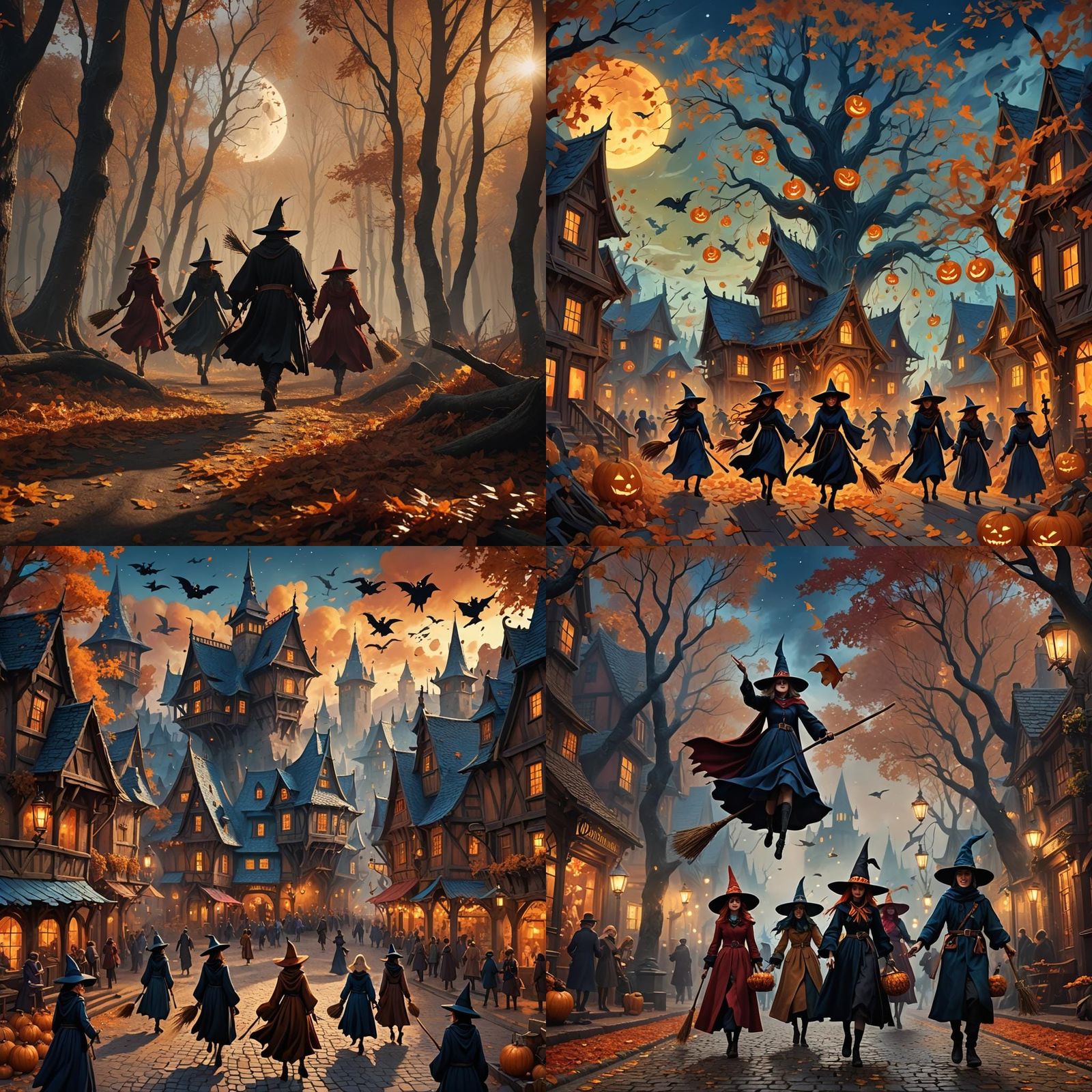 Halloween Night: Witches and Costumes in Autumn Wind