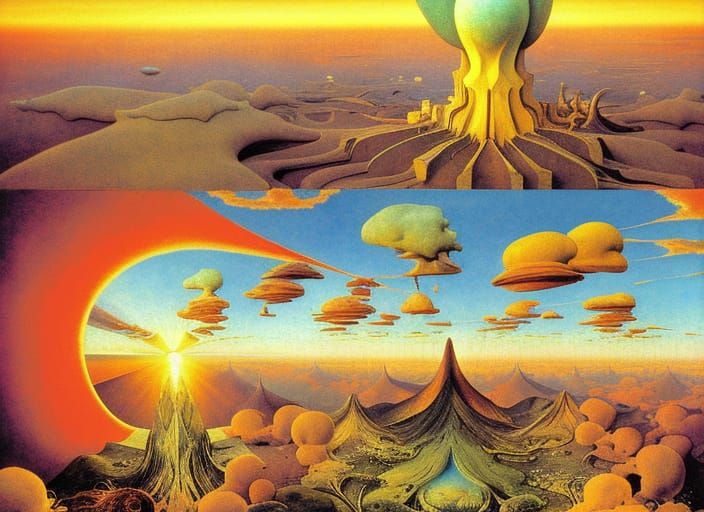 Apocalyptic Sunrise: A Surreal Landscape Painting