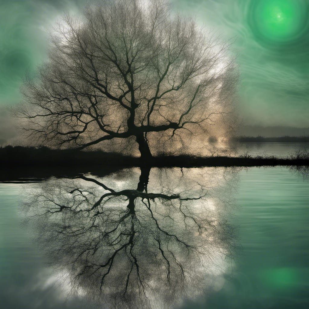 Reflection of a Magical Tree in a Water