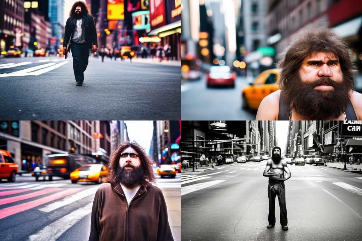 Caveman on the street of New York