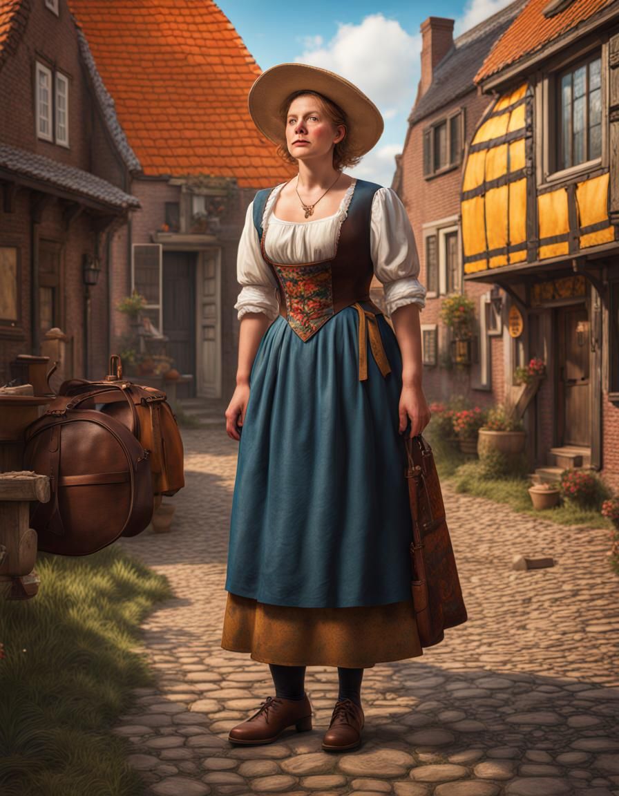 Dutch Woman in Vollendame Dress: Hyperrealistic Portrait
