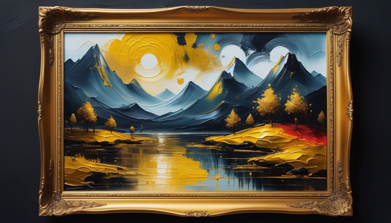 Landscape Oil Painting in Gold Frame