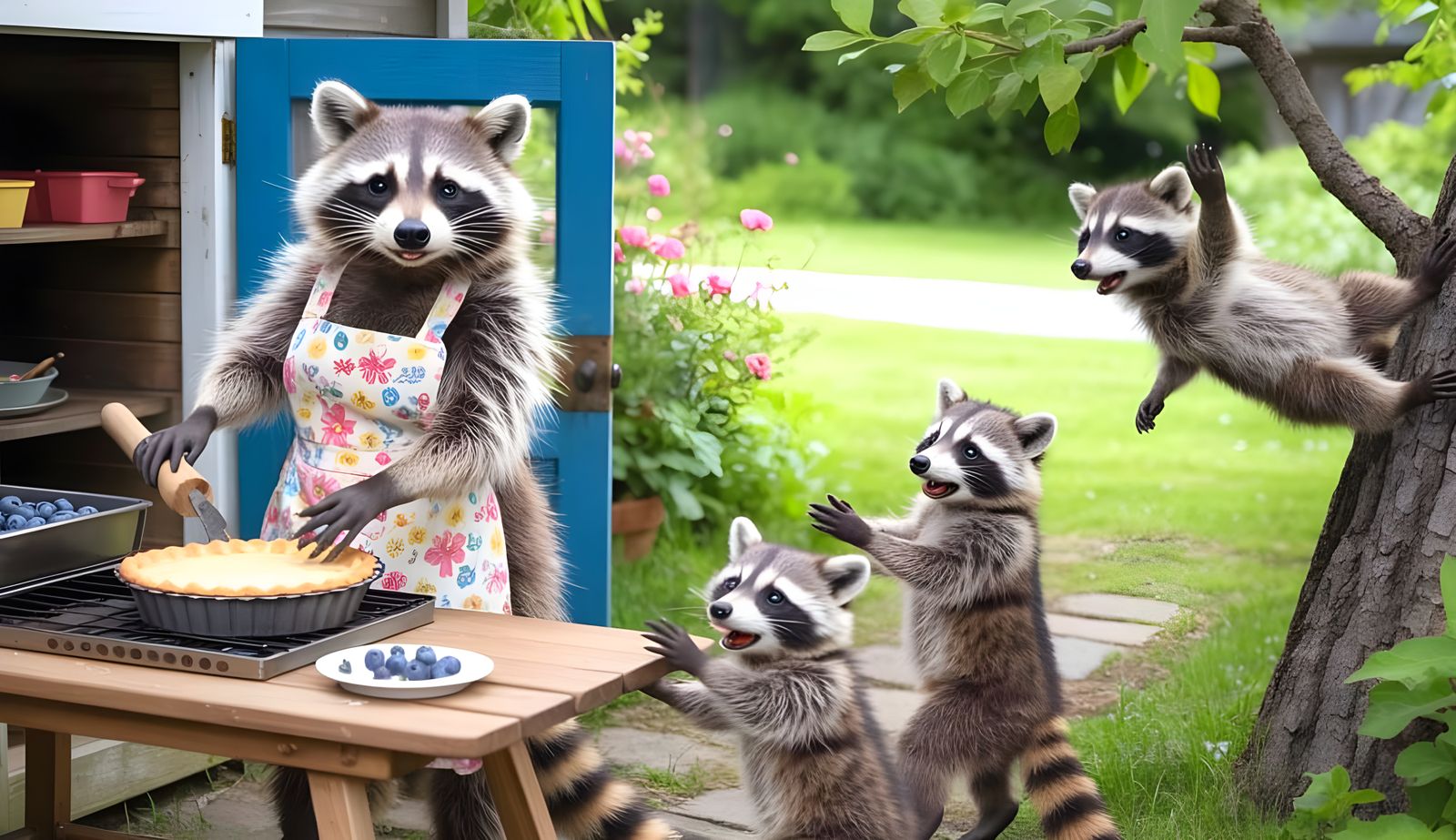Mama Raccoon is baking their favourite pie!
