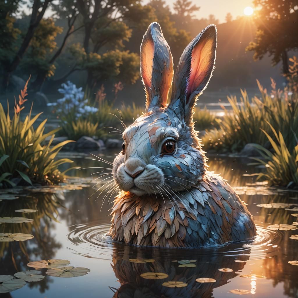Dreamlike Water Bunny Portrait in Vivid Watercolor