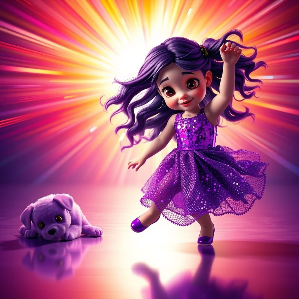 Little Girl in Vibrant Steampunk Disco Scene