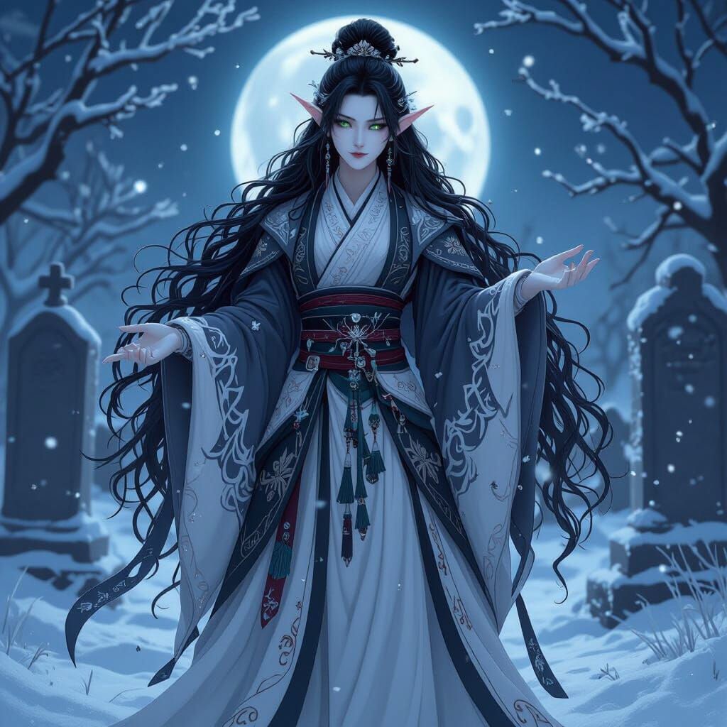 Frostfell Elf Dances in Moonlit Graveyard