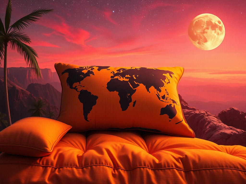 Ochre World Cushion in Vaporwave Style