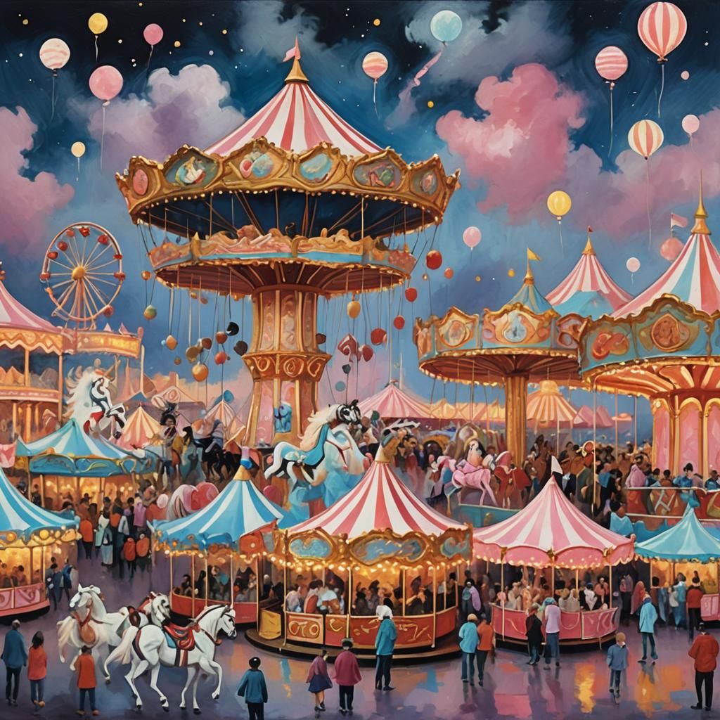 Moonlit Carnival in Tachisme Dynamic Brushwork Style