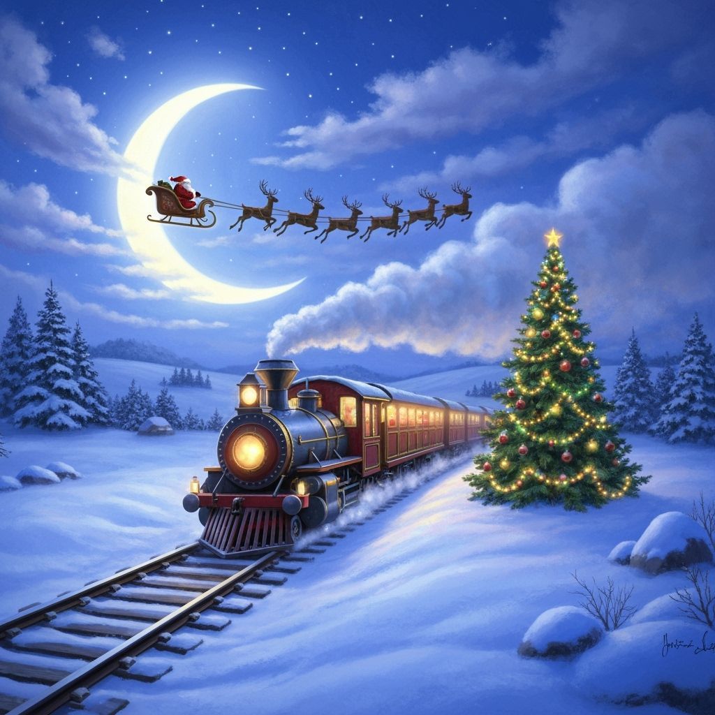 Magical Christmas Train Journey Under a Luminous Moon