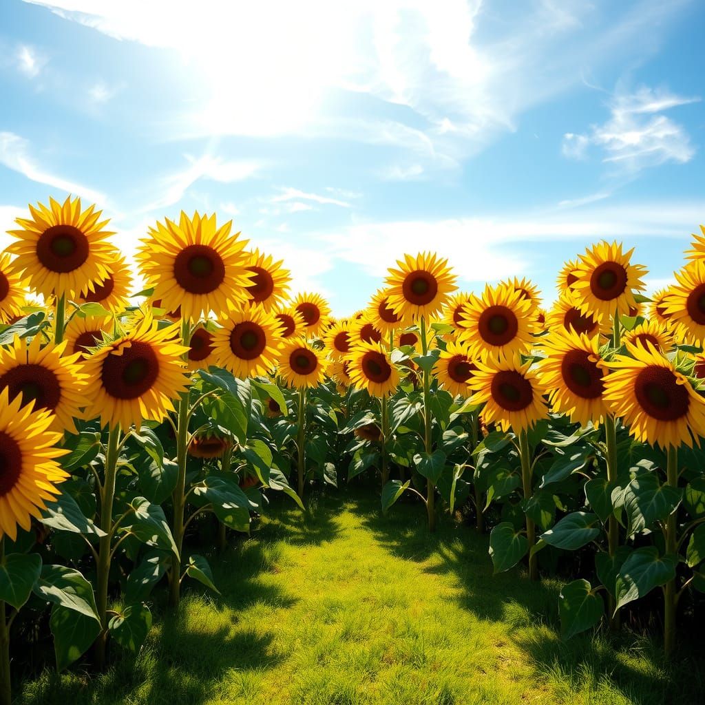 Vibrant Sunflower Field in Golden Light