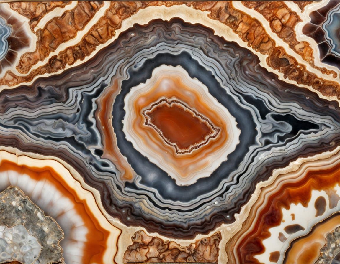 Complex Agate Slice Close-Up Photograph