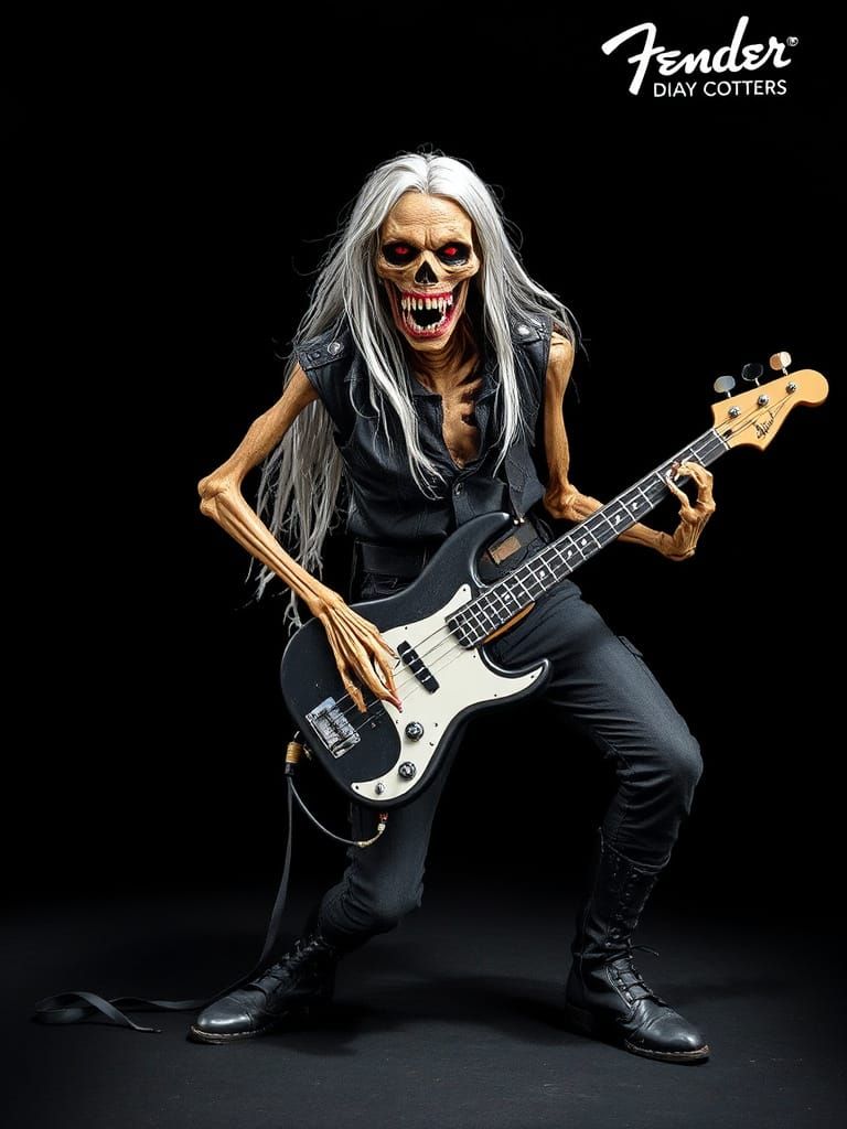 Undead Skeleton Shreds Bass Guitar in Heavy Metal Style