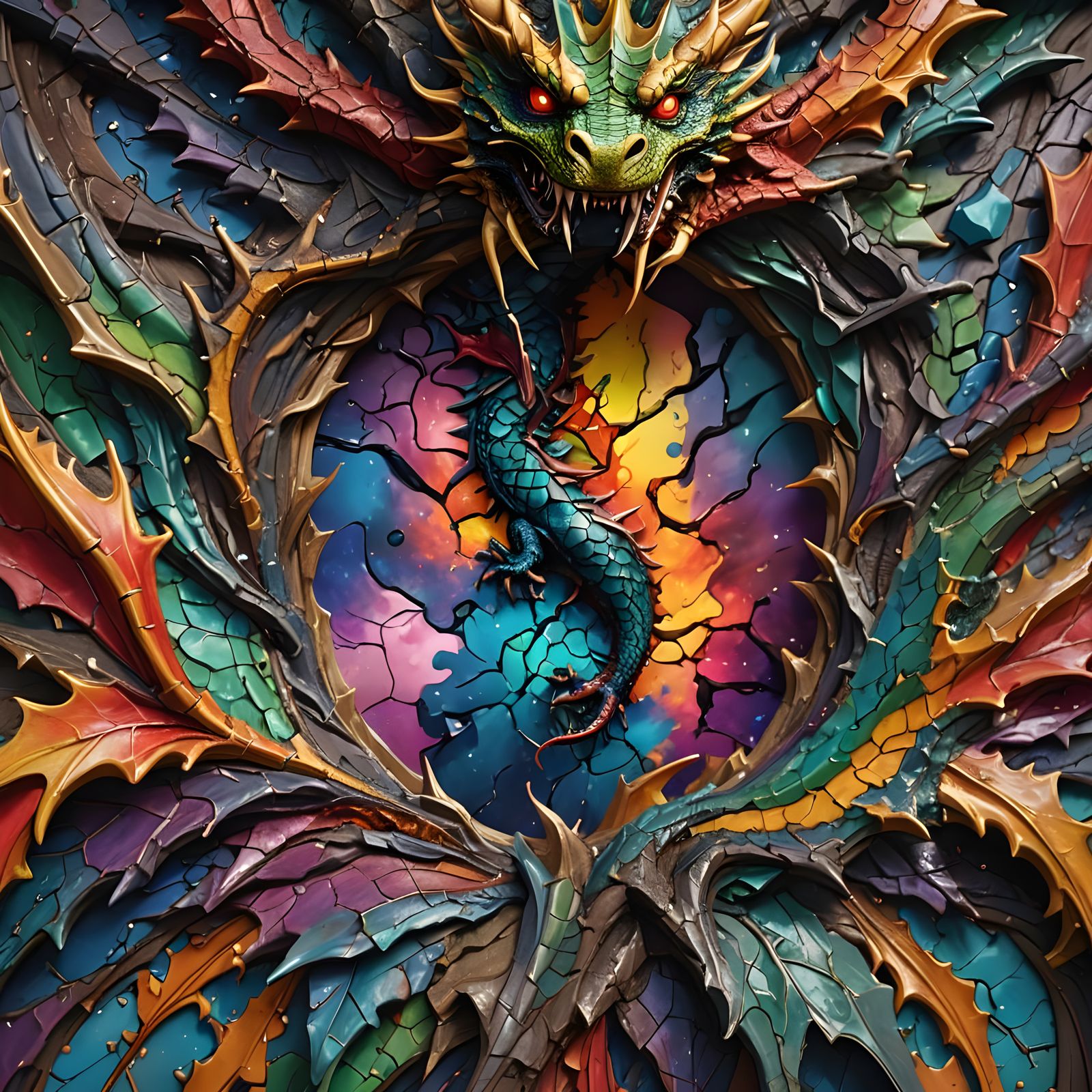 Detailed Dragon Vein Picture Frame in Splash Art Style