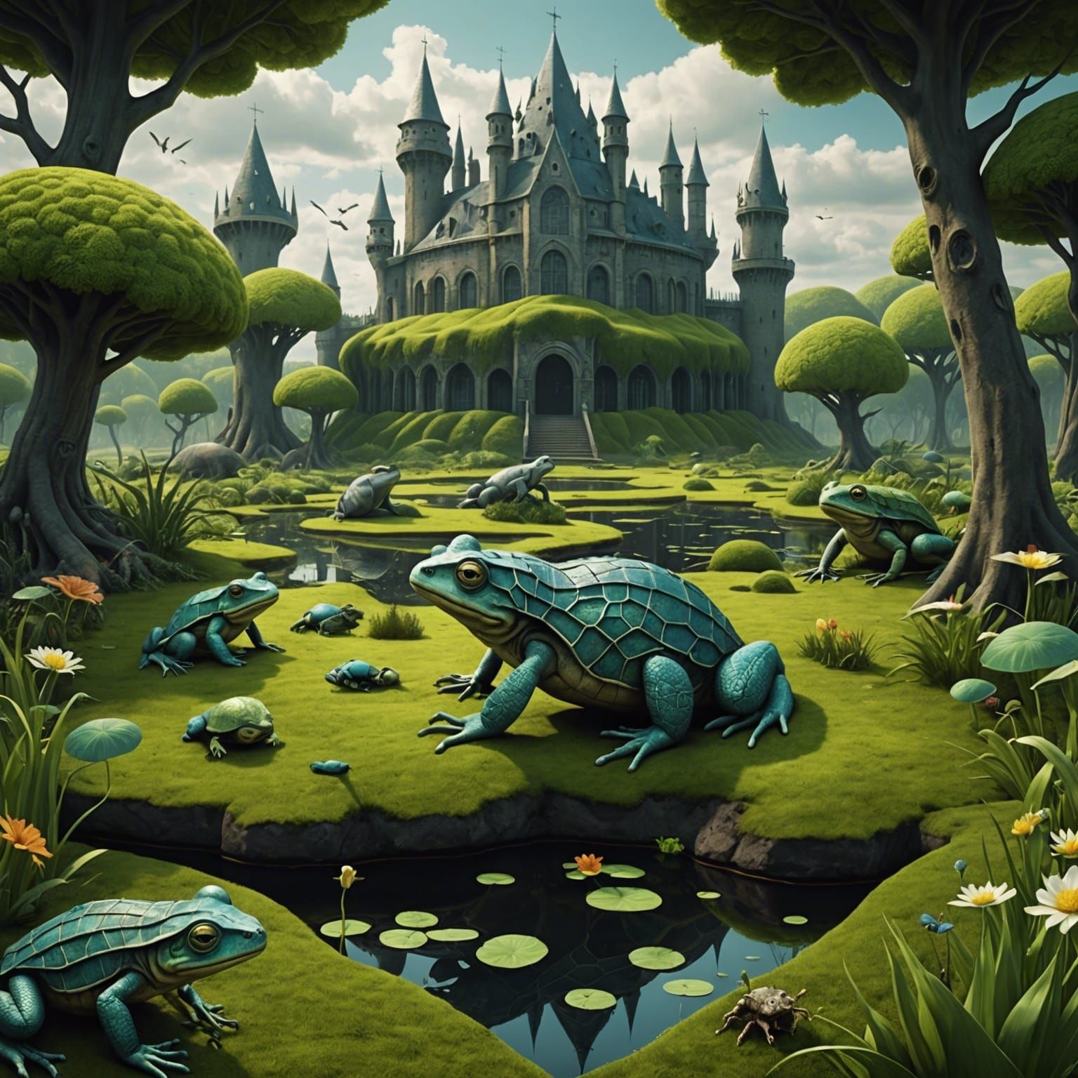 Surreal Cyberpunk Amphibian Park in Horror Style