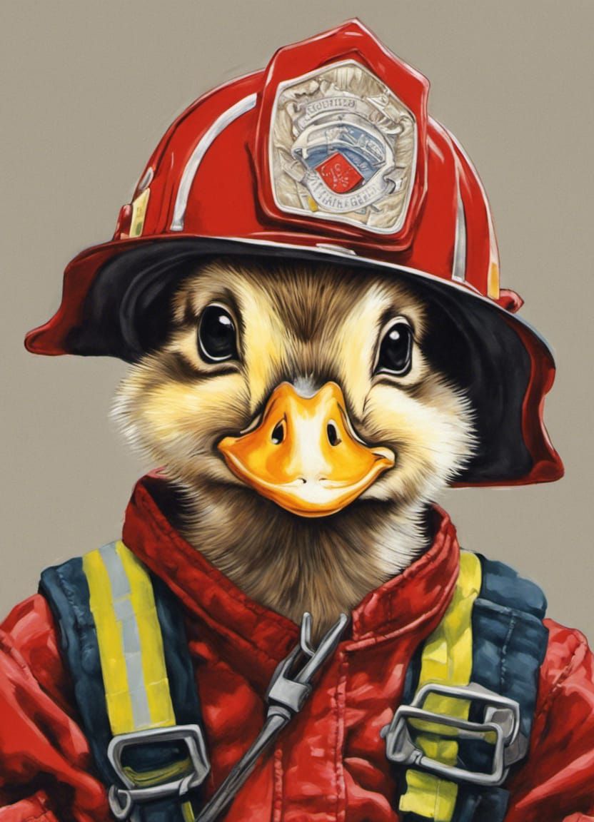 Duckling Firefighter Portrait in Academic Art Style