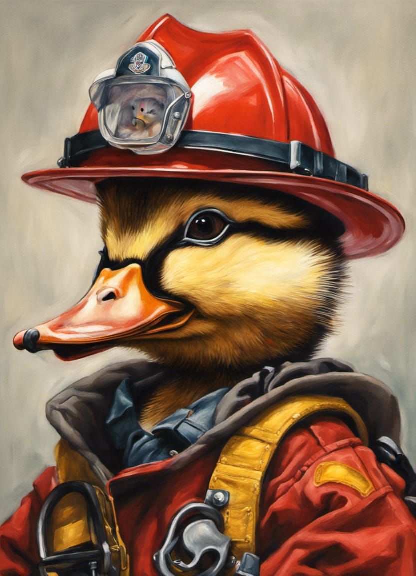 Duckling Firefighter Portrait in Academic Art Style