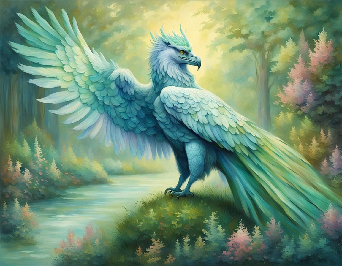 Griffin Queen in Impressionist Style Landscape